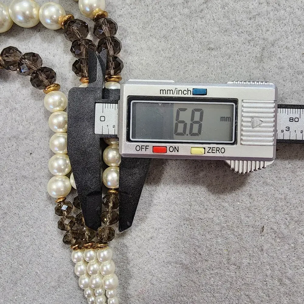 Crystal Necklace Clip-On Earrings Kenneth Jay Lane Three Strand Faux Pearl Brown